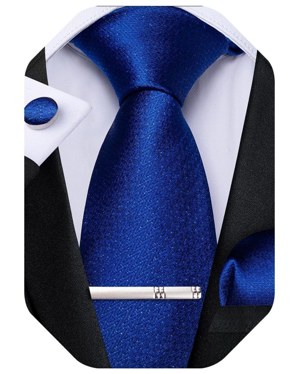 1596 Silk Necktie Solid Color Tie and Pocket Square Cufflink Tie Clip Set
